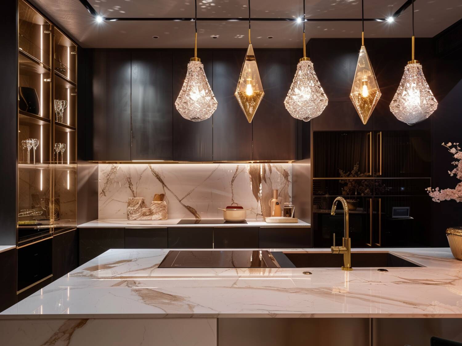 Jakie lampy wiszące najlepiej sprawdzą się w kuchniach z elementami marmuru i złota?