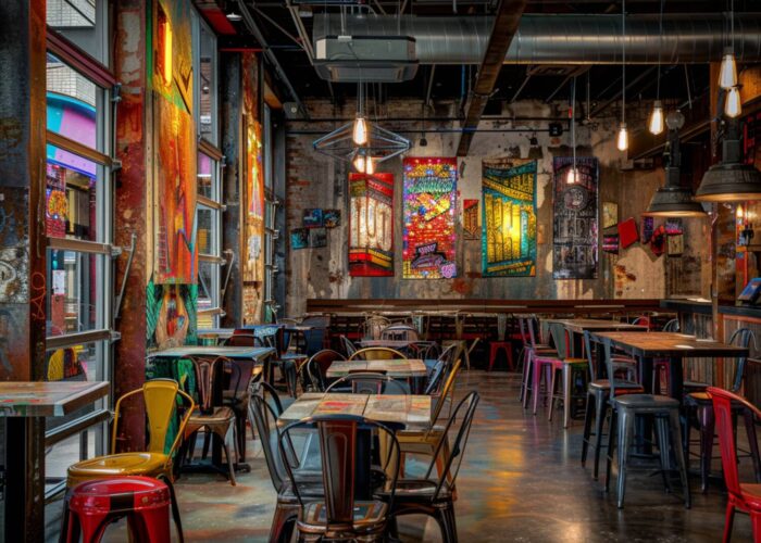 10 przykładów wnętrz restauracji z meblami wykonanymi z recyklingu.