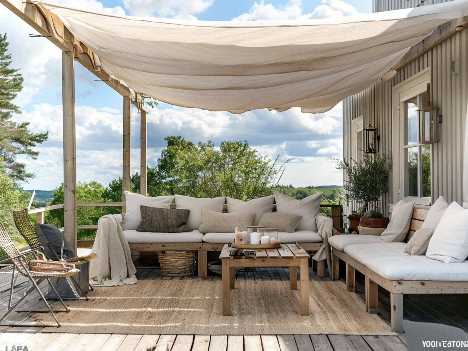 10 inspiracji na urządzenie tarasu w stylu skandynawskim z drewnianymi dodatkami.