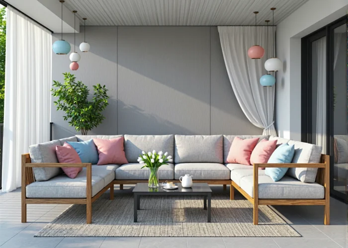 Jak urządzić balkon w stylu glamour z lampami w pastelowych odcieniach?