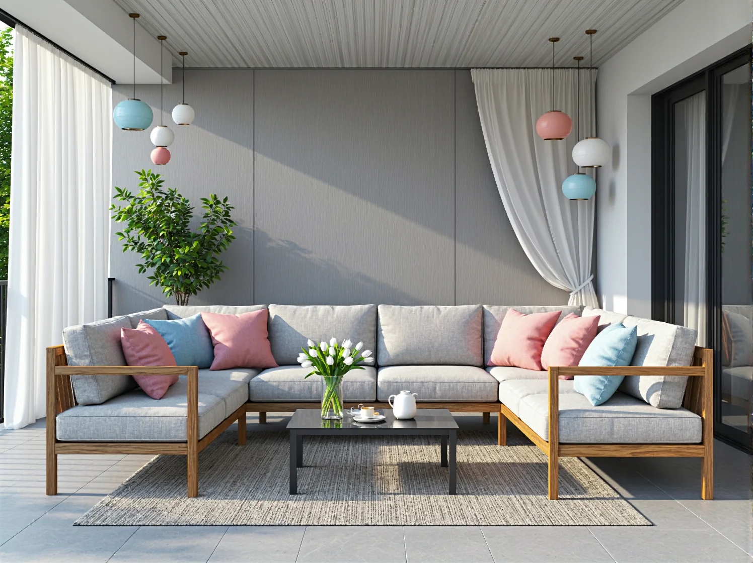 Jak urządzić balkon w stylu glamour z lampami w pastelowych odcieniach?