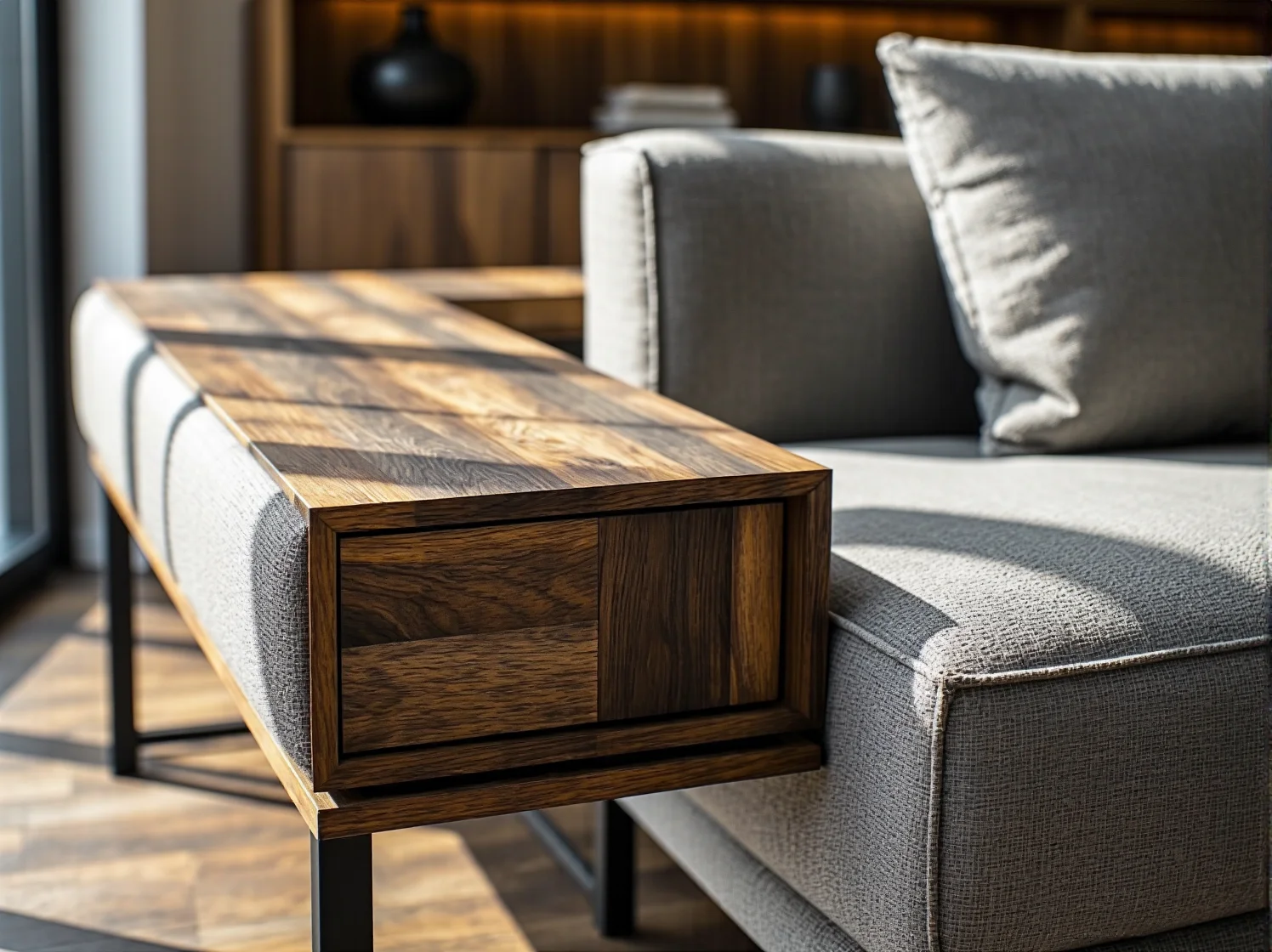 Skanowanie kodu QR Cyfrowego Paszportu Produktu na drewnianym stole, ukazujące historię materiałów