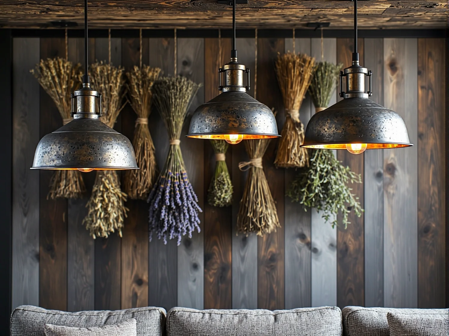 Dekoracje z wikliny i naturalne tkaniny jako elementy wystroju restauracji w stylu sielskim.