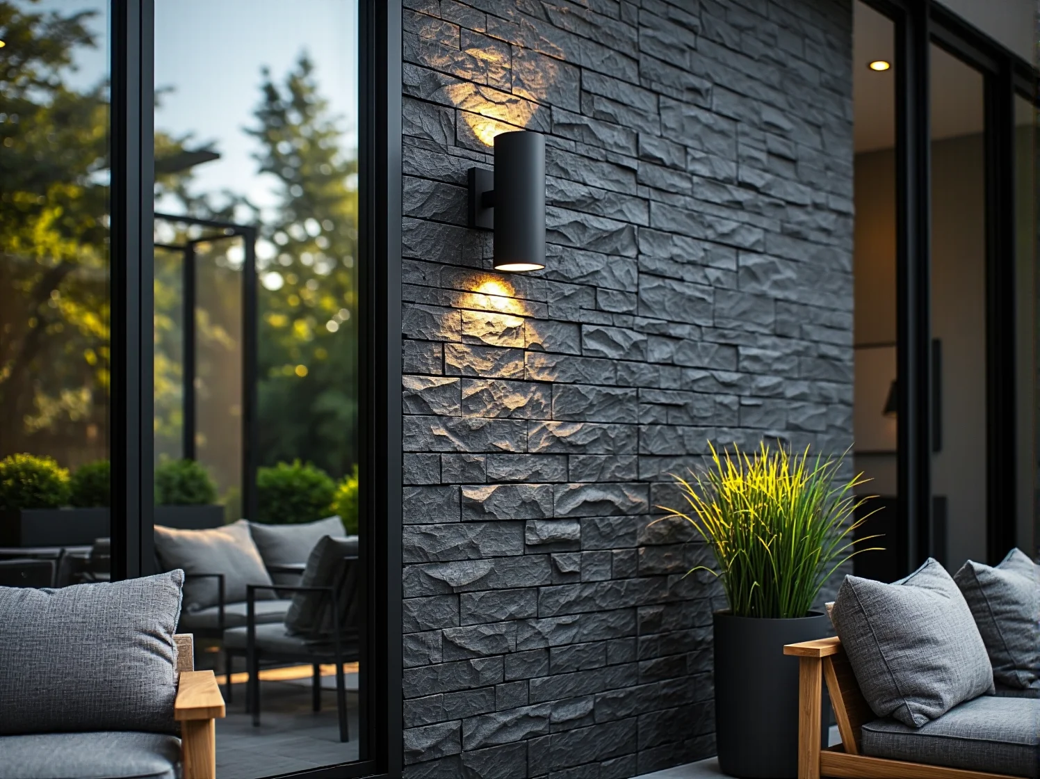 Przykład, jak nieprawidłowe oświetlenie zewnętrzne tworzy niechciany efekt lustra na wielkich przeszklonych ścianach.