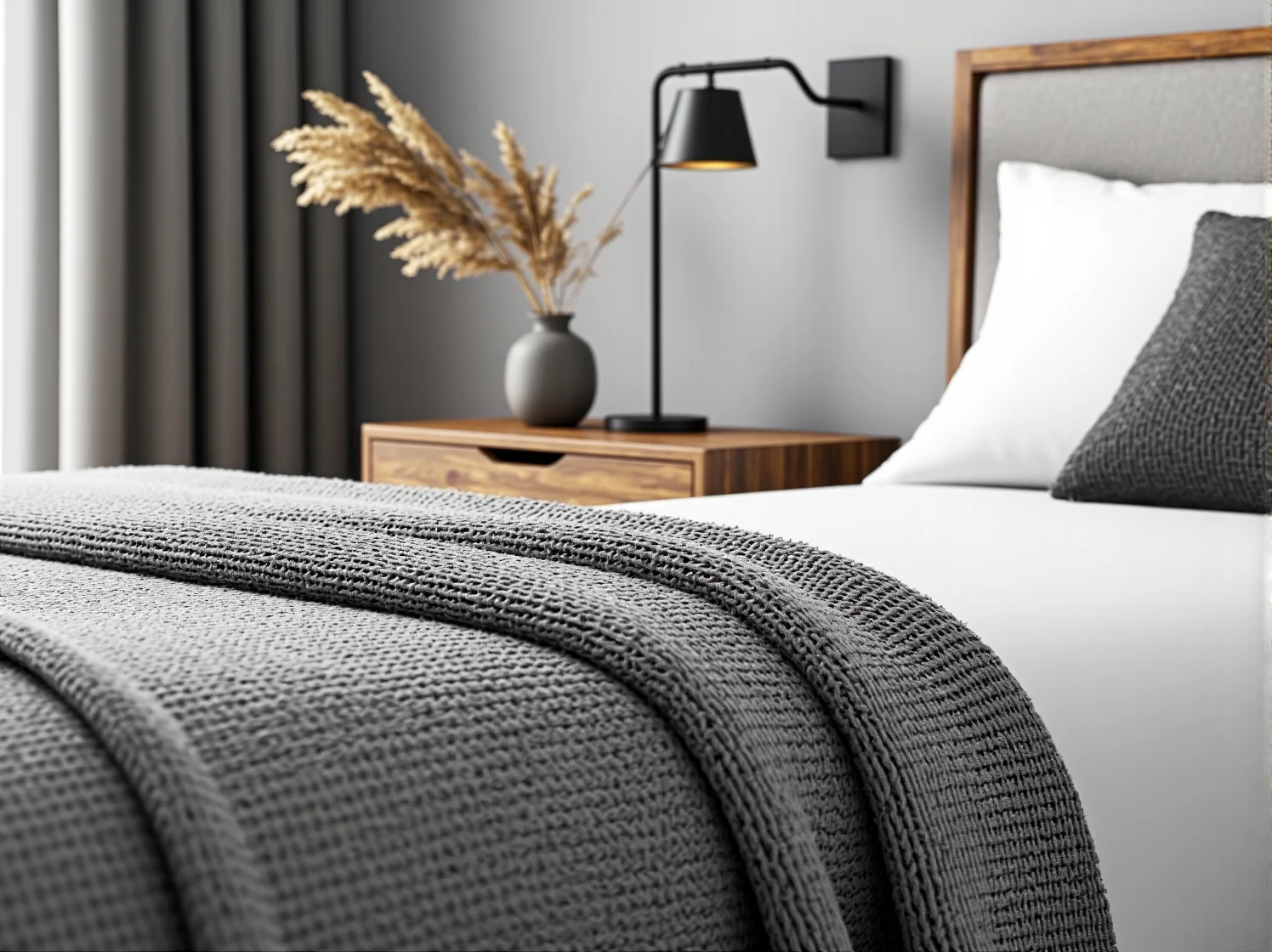 Łóżko z pojemnikiem w małej sypialni oszczędzające miejsce, funkcjonalne meble