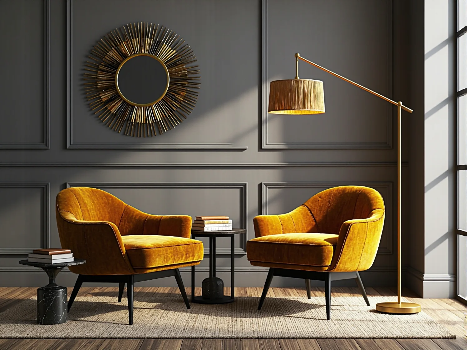 Nastrojowe oświetlenie ścienne w korytarzu łączące nowoczesność z klasyką.