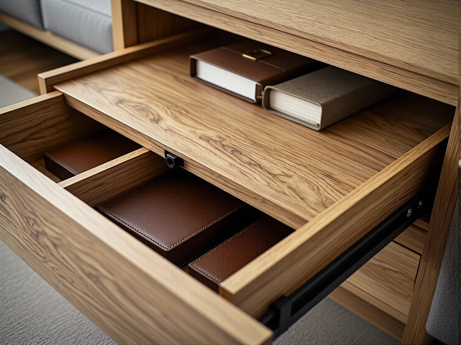 Nowoczesna biała komoda z ukrytym schowkiem na kosztowności, idealna do sypialni.