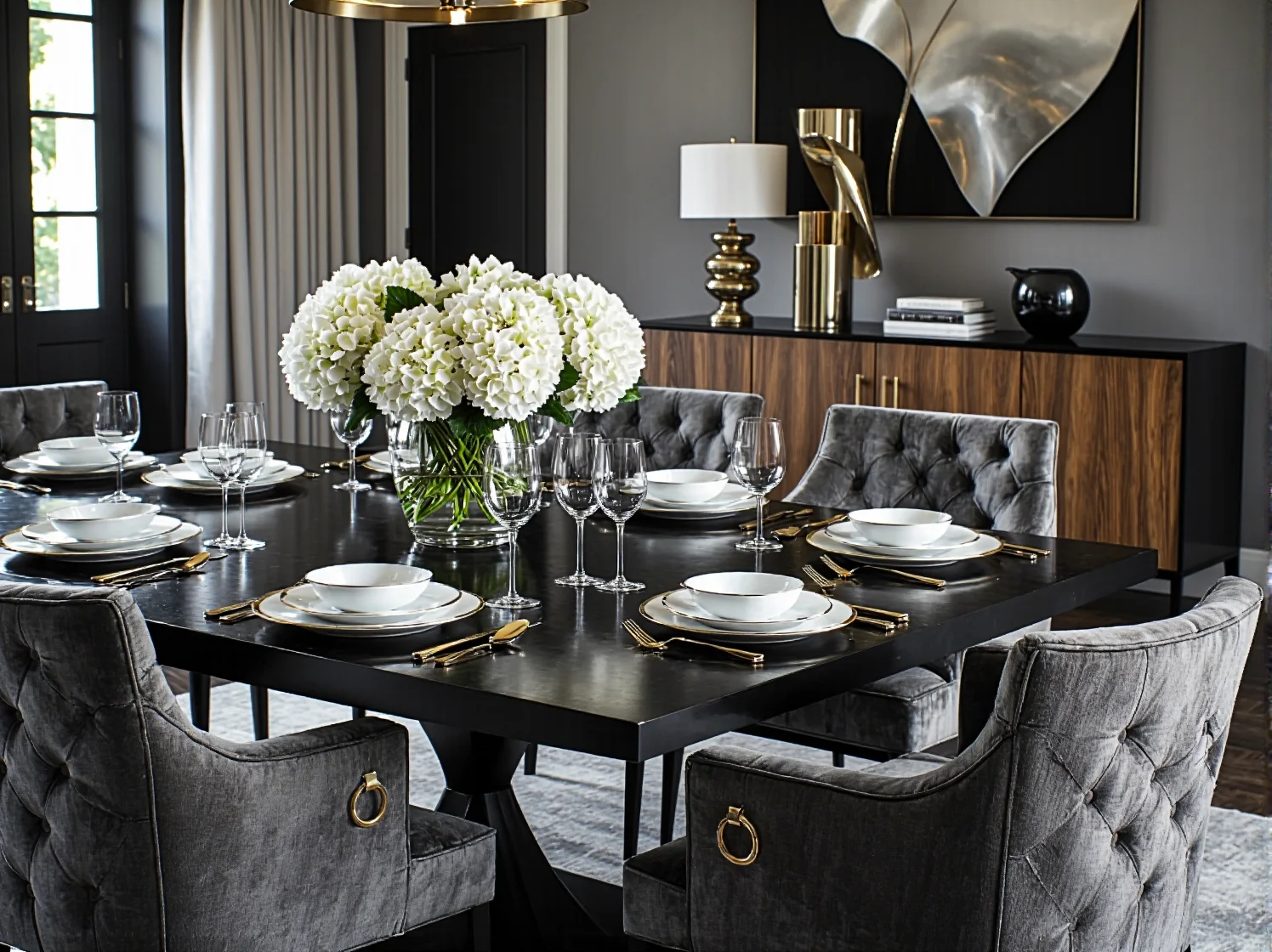 Kryształowy żyrandol odbijający światło w nowoczesnym, luksusowym wnętrzu glamour.