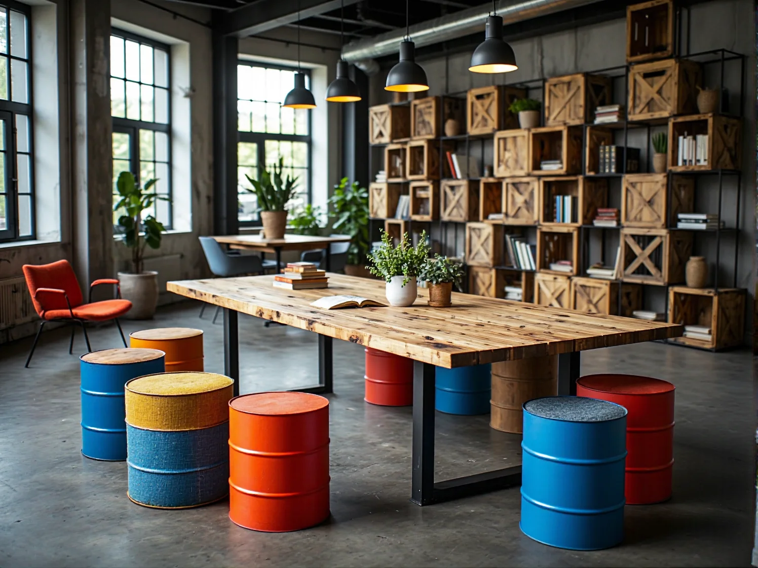 Lampa wisząca w stylu industrialnym wykonana z przetworzonych butelek PET