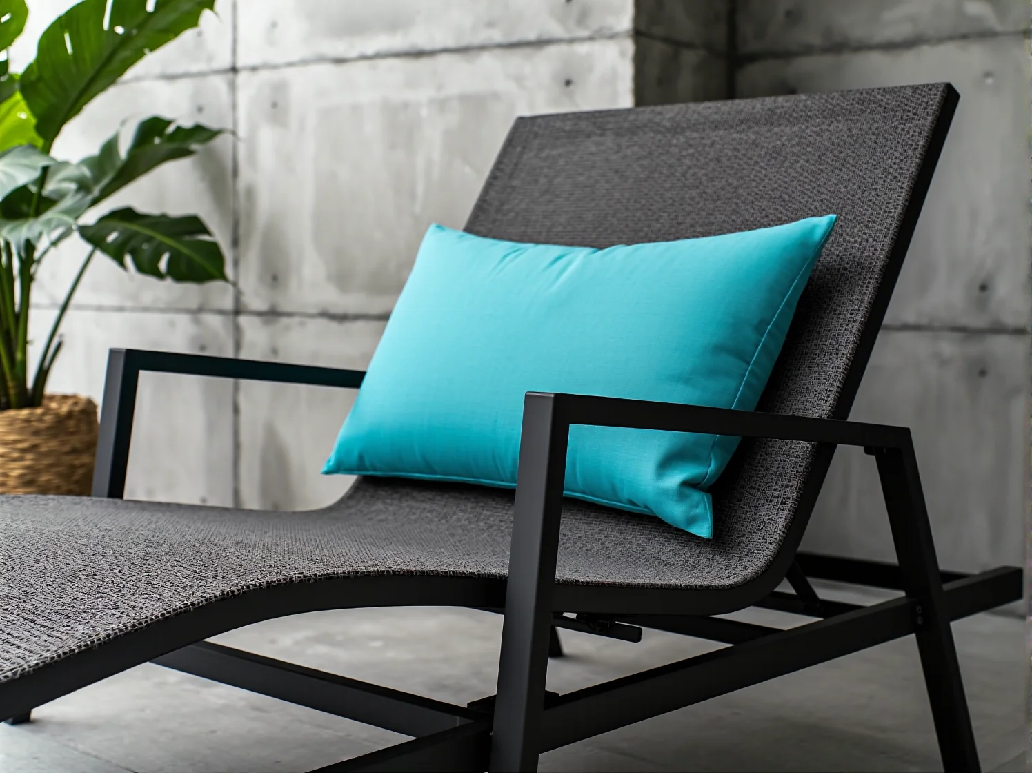 Nowoczesny leżak technorattanowy z regulowanym zagłówkiem na słonecznym tarasie