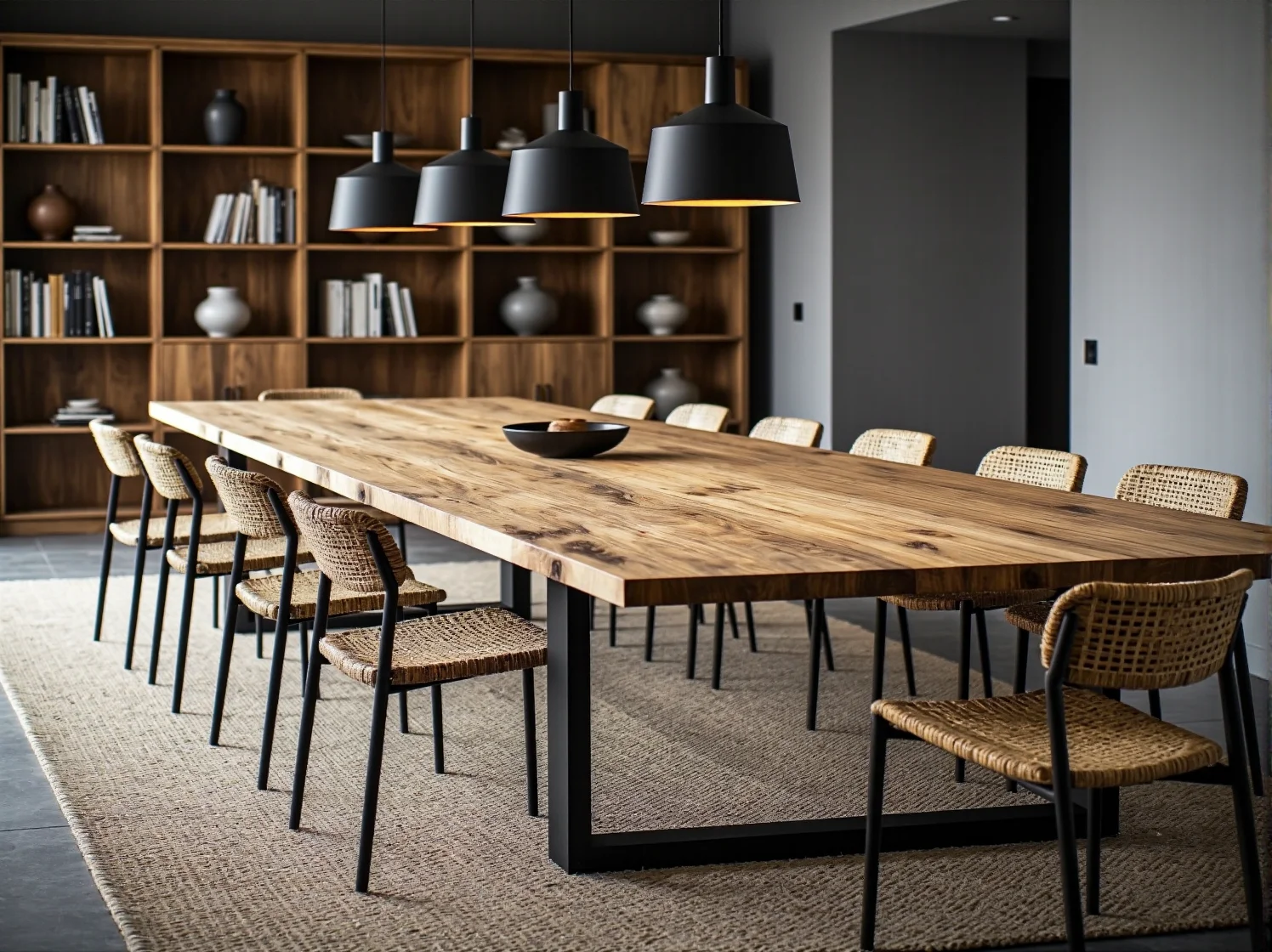 Detal na wysokiej jakości materiały wykończeniowe, takie jak naturalne drewno i kamień, w minimalistycznym hotelu.