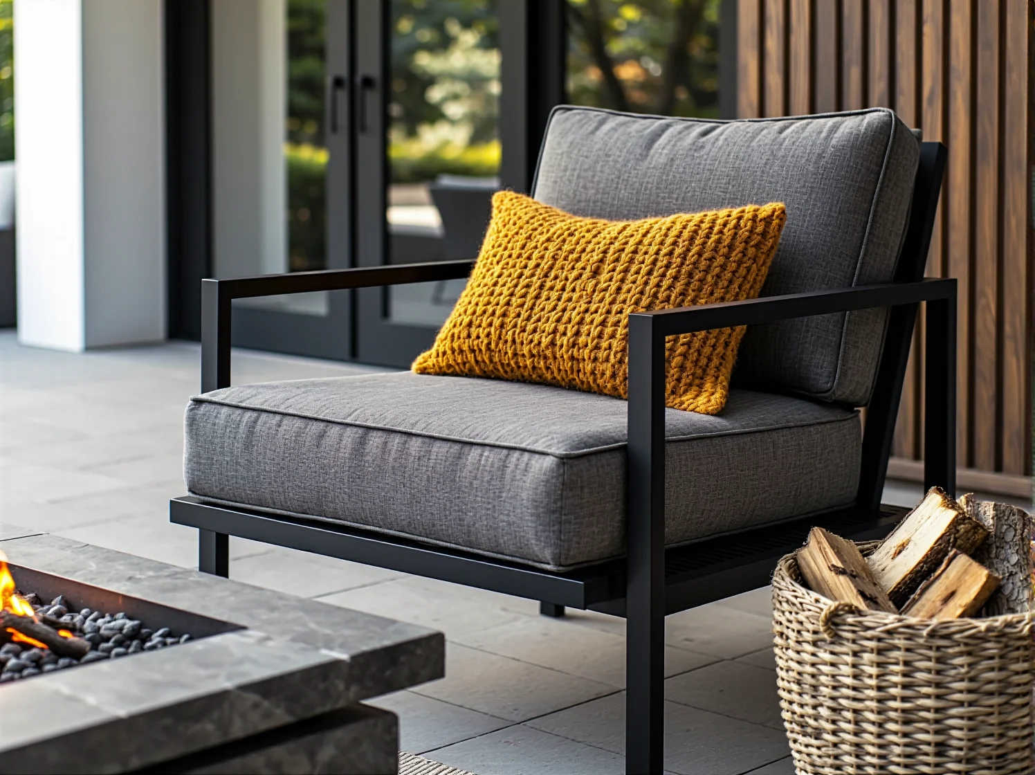 Minimalistyczne krzesło outdoorowe skandynawski design w ogrodzie