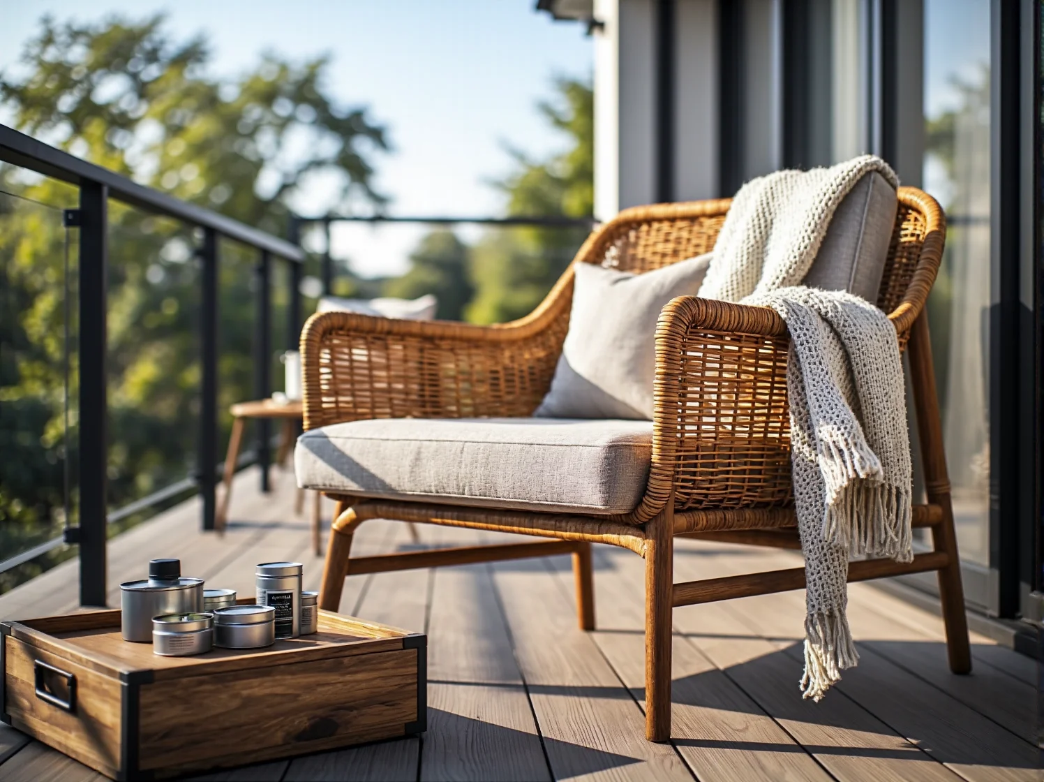 Nowe poduszki na odnowionej ławce ogrodowej z palet