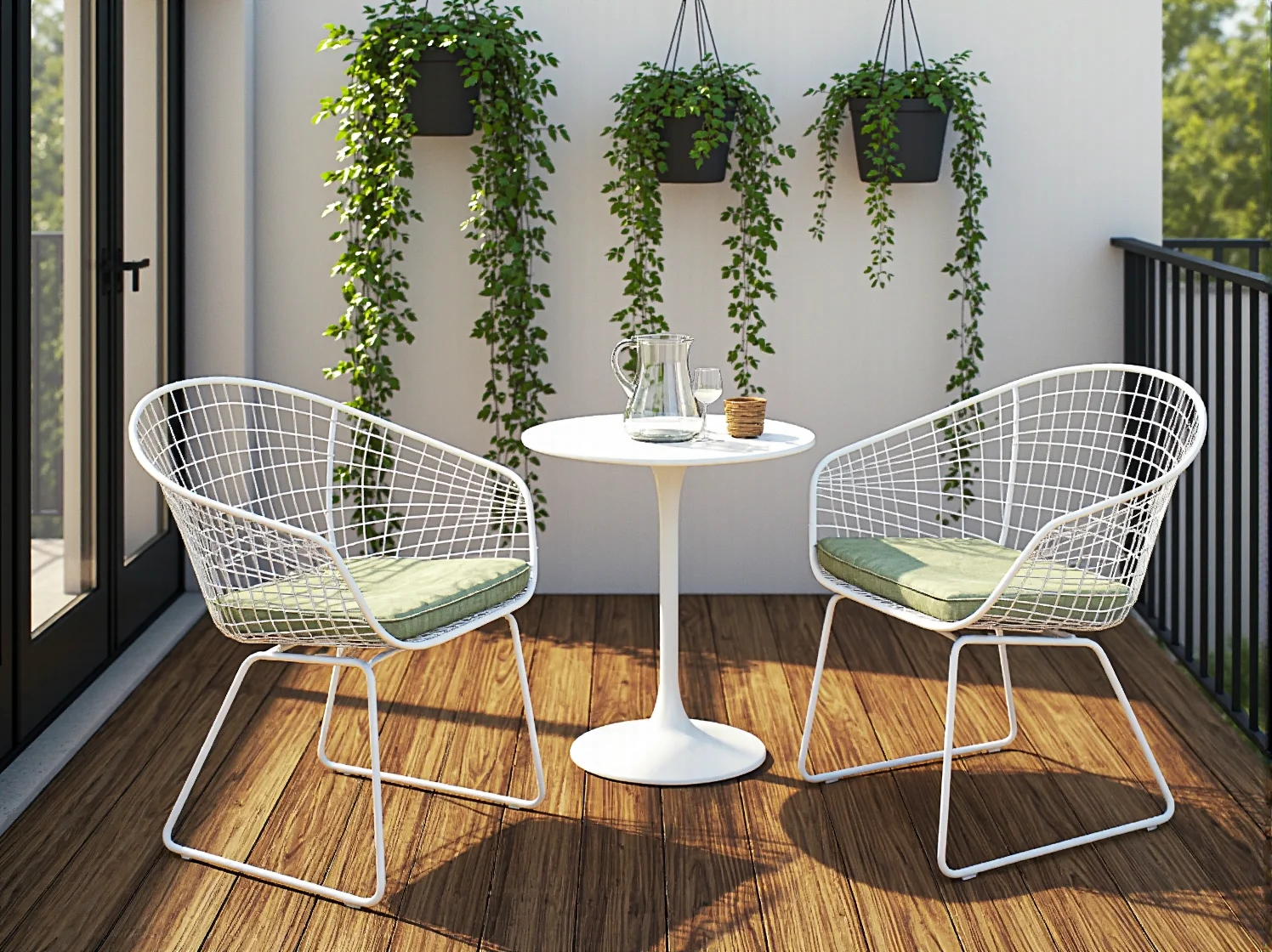 Nowoczesne krzesła tarasowe w stylu skandynawskim przy stole ogrodowym