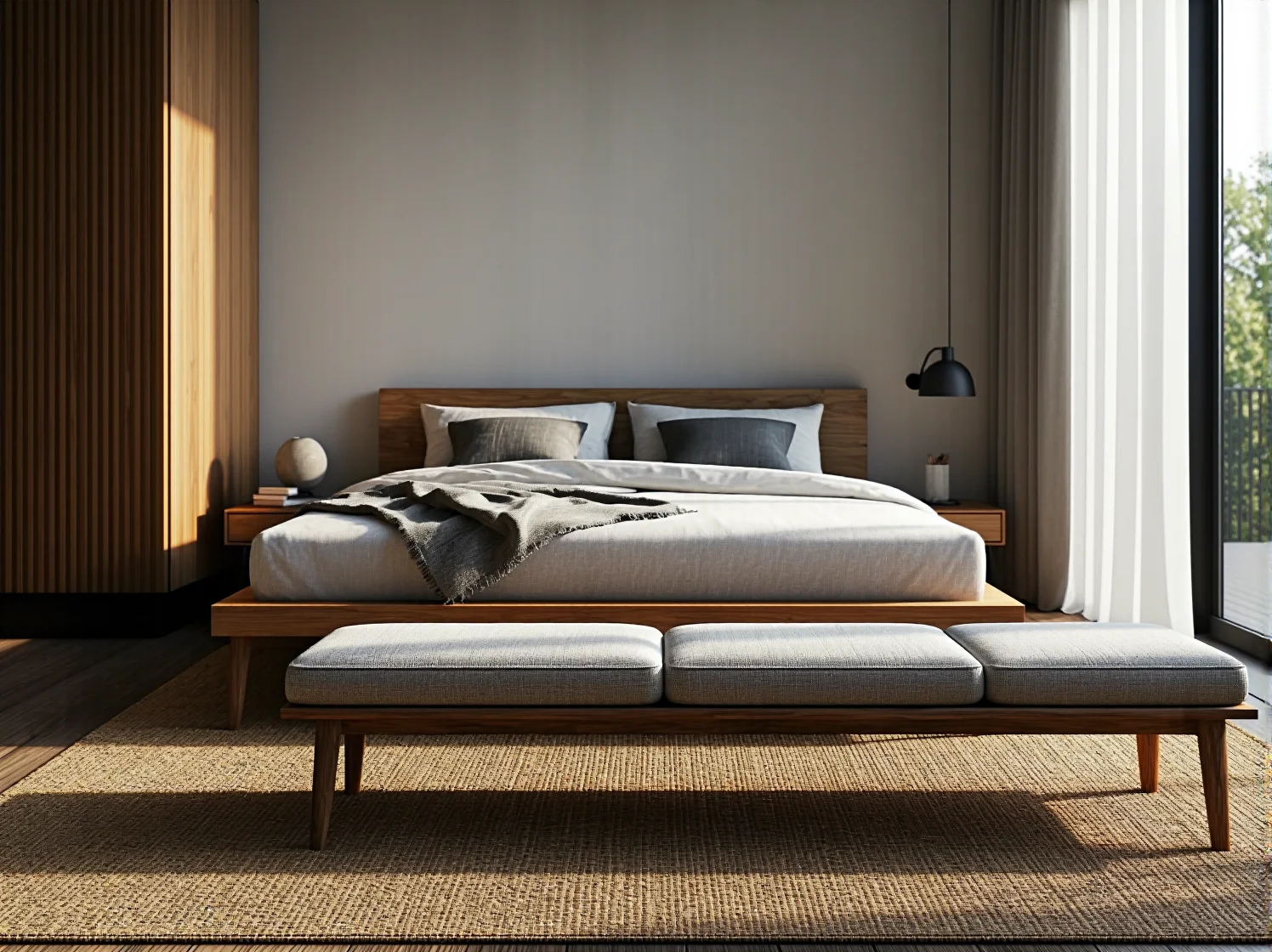 Minimalistyczne oświetlenie sypialni, nowoczesne kinkiety nad wezgłowiem łóżka