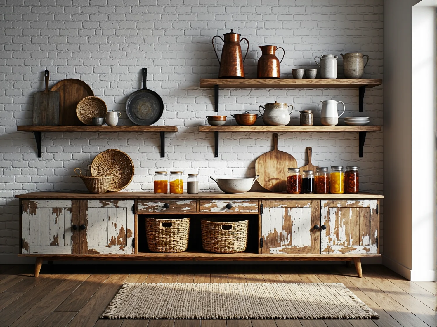 Ciepłe oświetlenie i kamienny kominek budujące przytulną atmosferę w wiejskiej restauracji.