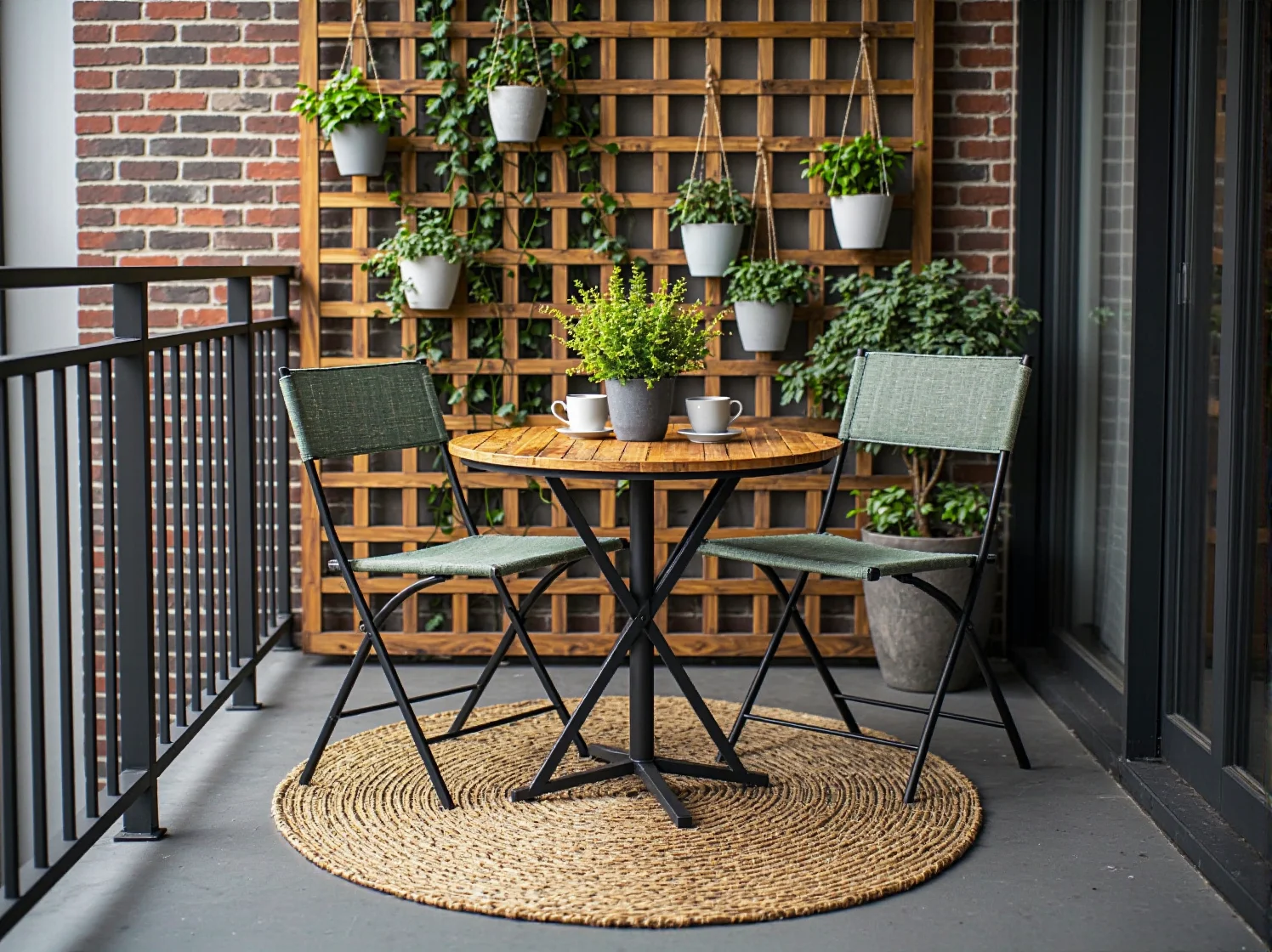 Nastrojowe oświetlenie tarasu girlandy świetlne i lampiony tworzące klimat na małej przestrzeni.