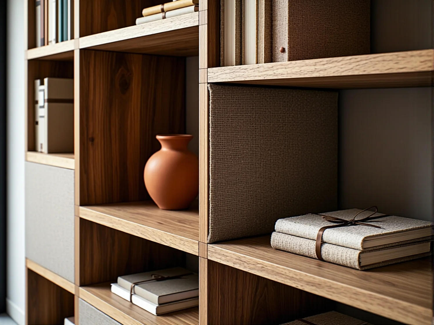 Innowacyjny regał wykonany z grzybni – zbliżenie na ekologiczną teksturę materiału.