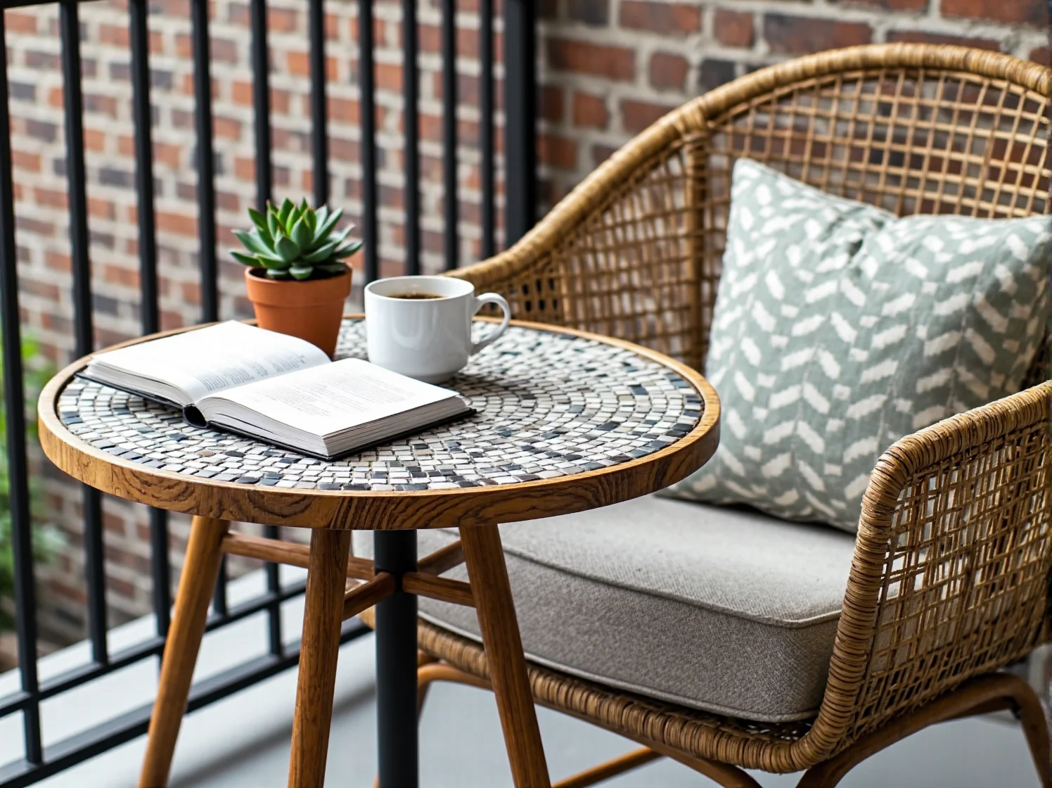 Rośliny doniczkowe w jadalni na balkonie, zioła w doniczkach zawieszonych na barierce