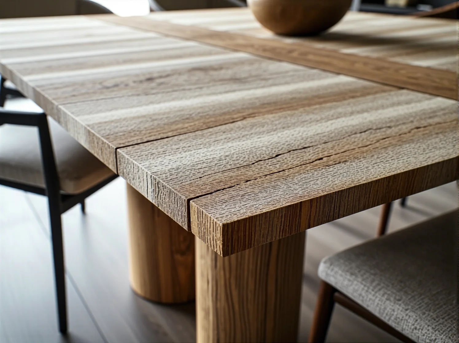 Designerski stół z blatem wykonanym ze sprasowanych ubrań z recyklingu o unikalnej fakturze