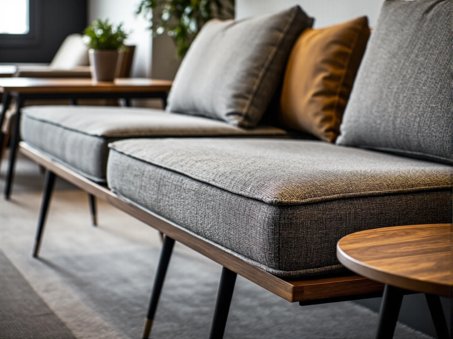 Strefa relaksu w coworkingu z wygodnymi fotelami retro i drewnianym stolikiem kawowym