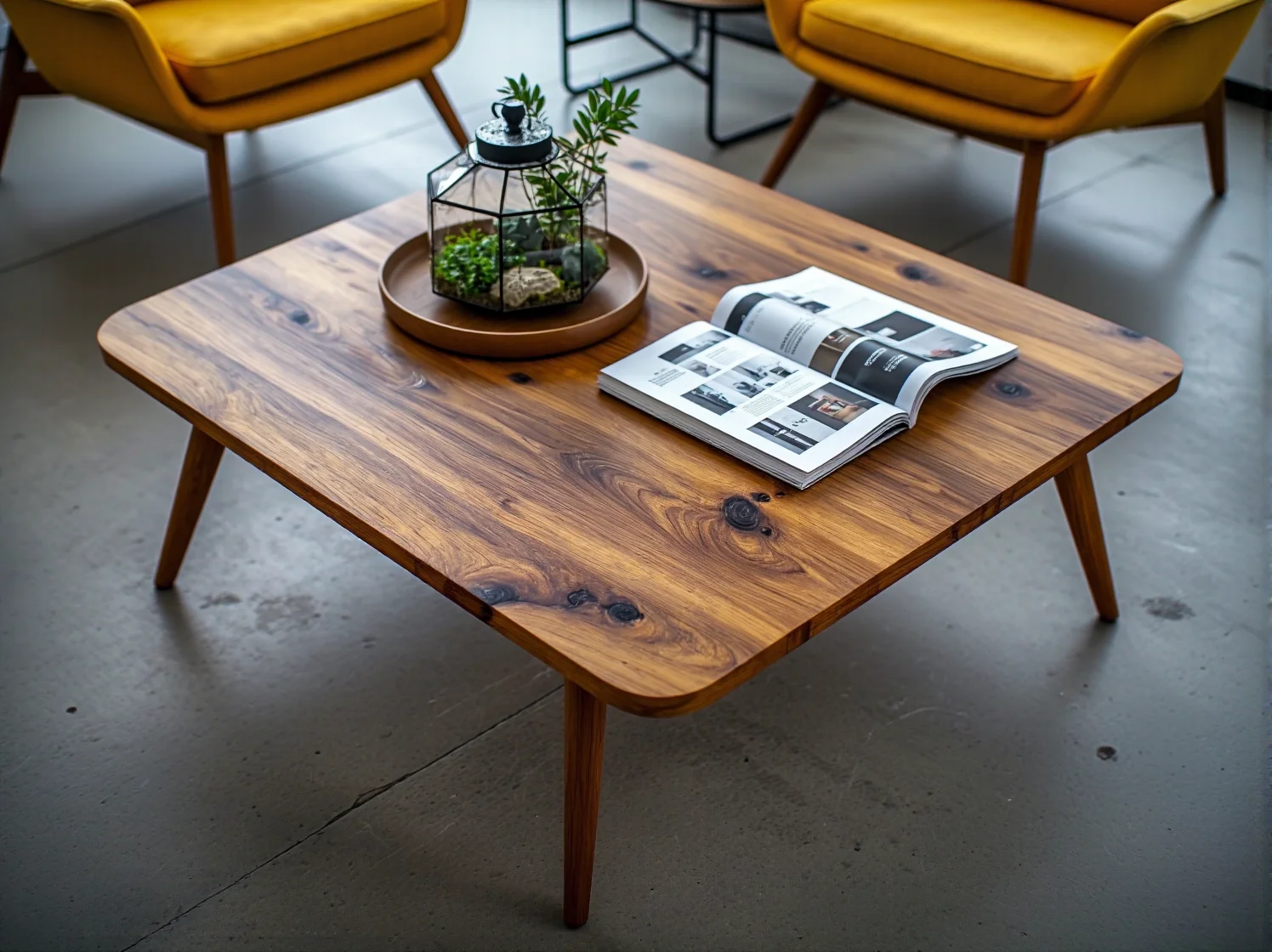 Eklektyczne wnętrze łączące stary stół z nowoczesnymi krzesłami.