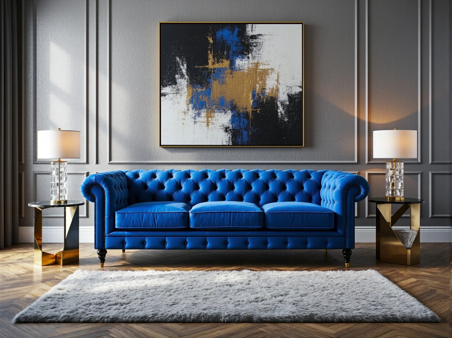 Szklane stoły bankietowe z dekoracjami kwiatowymi w luksusowym wnętrzu sali weselnej