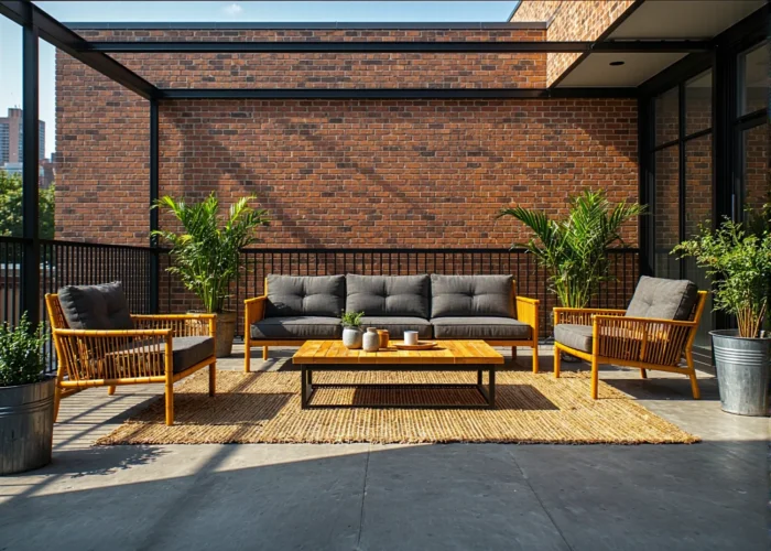 10 inspiracji na urządzenie tarasu w stylu industrialnym z meblami z bambusa