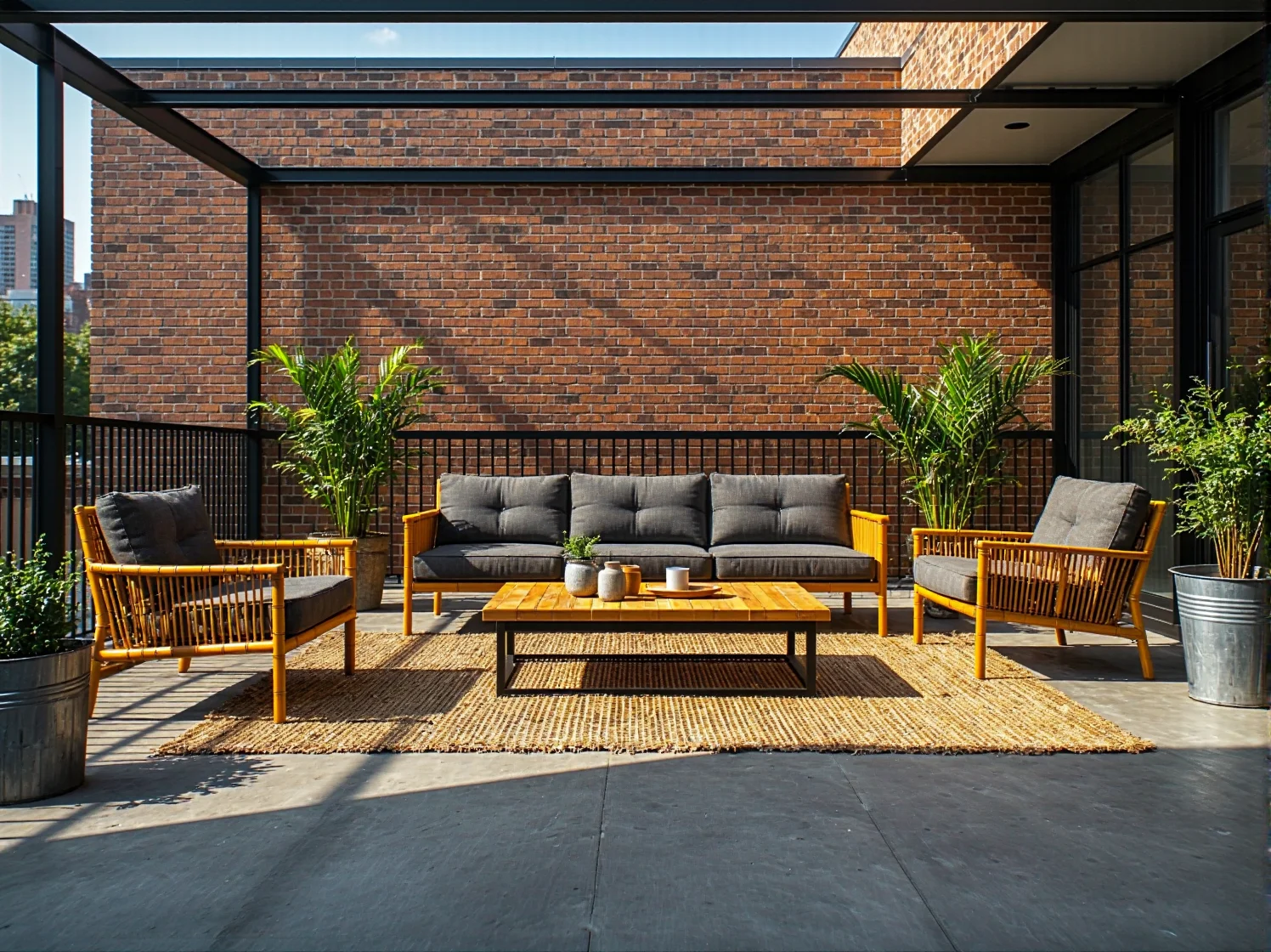 10 inspiracji na urządzenie tarasu w stylu industrialnym z meblami z bambusa