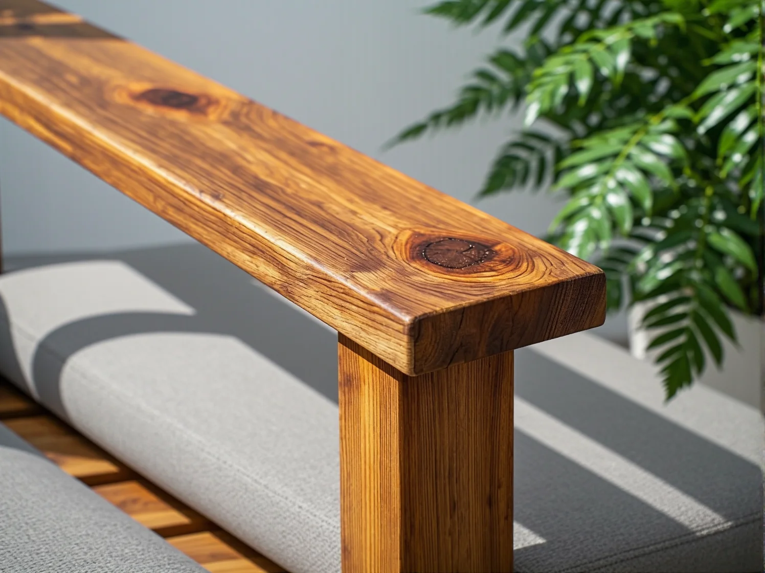 Zbliżenie na słoje i solidną konstrukcję drewnianego stołu ogrodowego odpornego na warunki