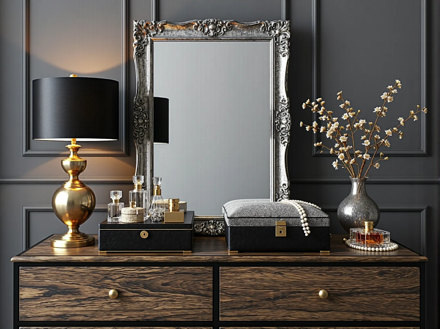 Pikowane welurowe poduszki i luksusowe tekstylia podkreślające styl glamour we wnętrzu.